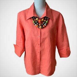 VINTAGE Orange Linen Button Down Shirt Size L